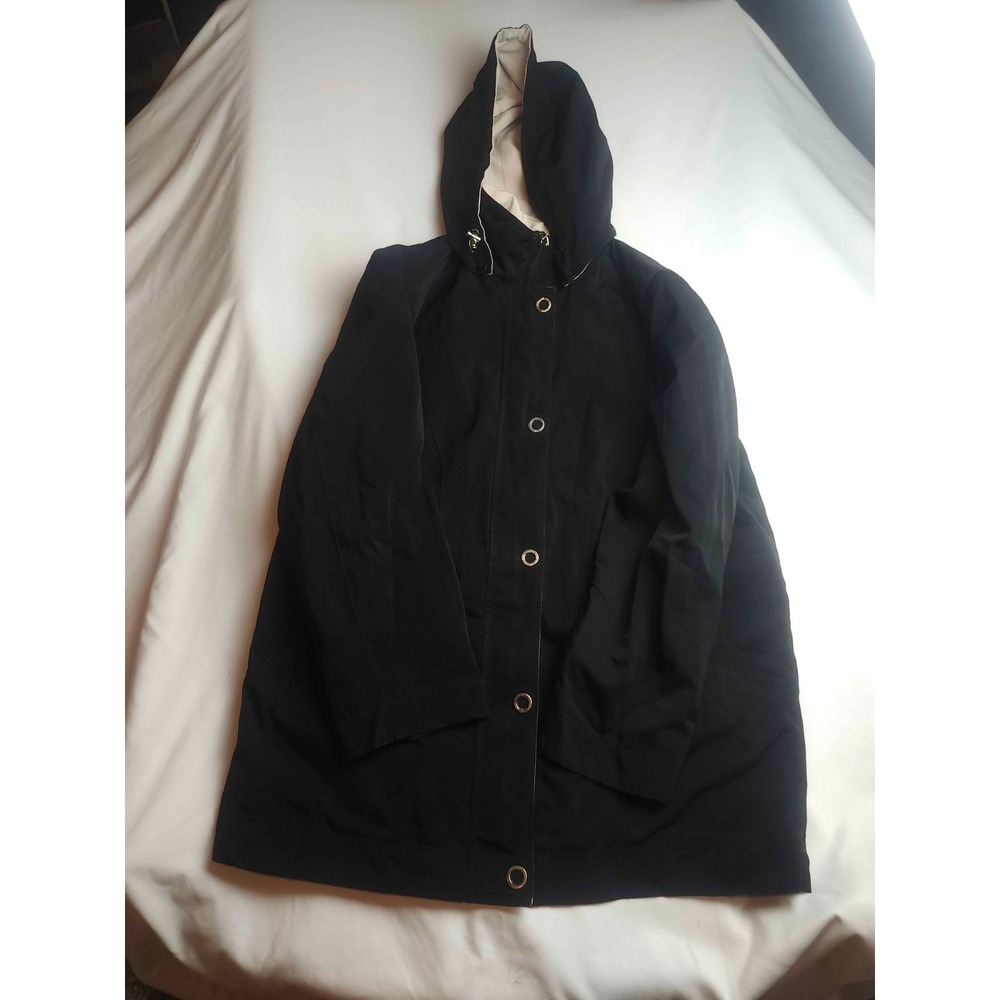 Liz Claiborne Jacket Womens Large Black Hooded Long Sleeve Raincoat Outdoors